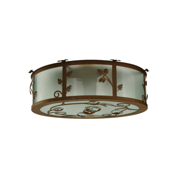 Elegant Oak Leaf & Acorn 4-Light Frosted Glass Flush Mount