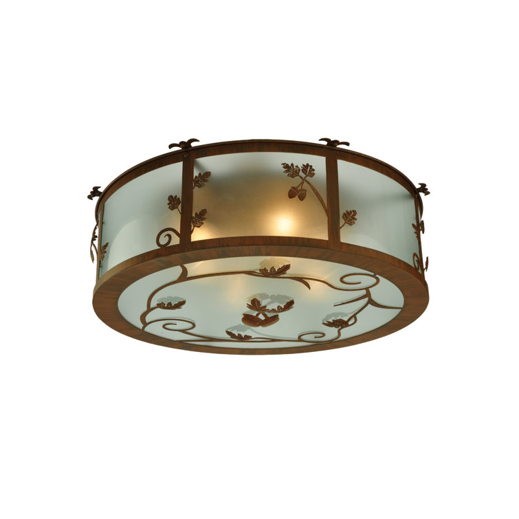 Elegant Oak Leaf & Acorn 4-Light Frosted Glass Flush Mount