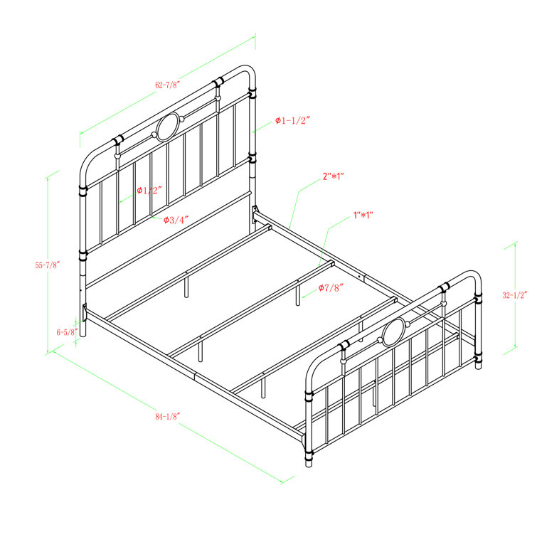 Bronze Queen Metal Frame Bed with Upholstered Headboard