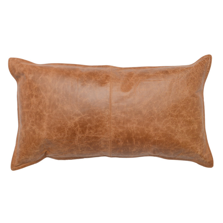Forest Green Genuine Leather Embroidered Rectangular Pillow
