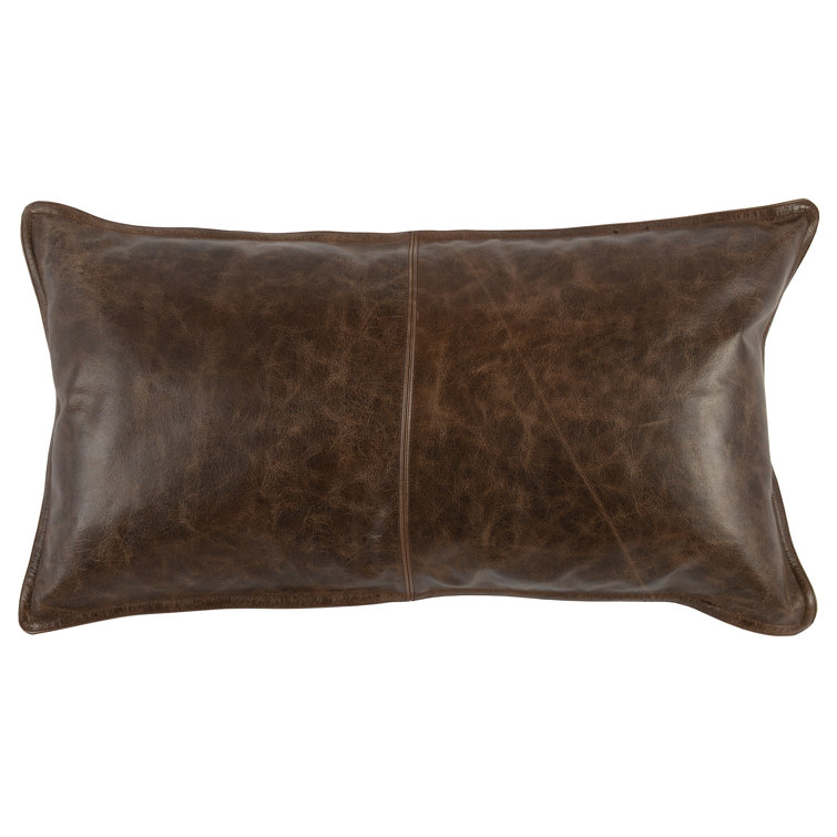 Forest Green Genuine Leather Embroidered Rectangular Pillow