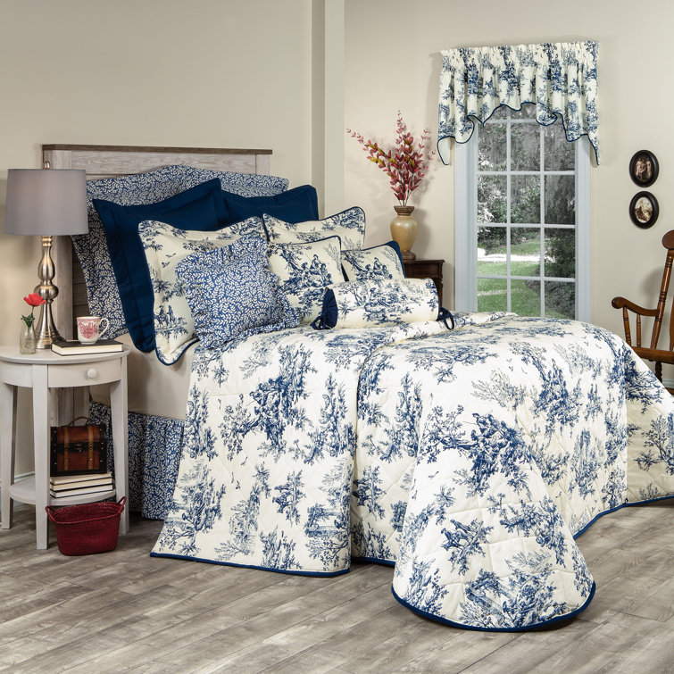 Full Blue Cotton Diamond Quilt Bedspread