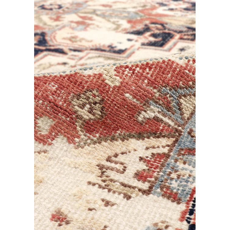 Hand-Knotted Ivory and Navy Wool Square Area Rug
