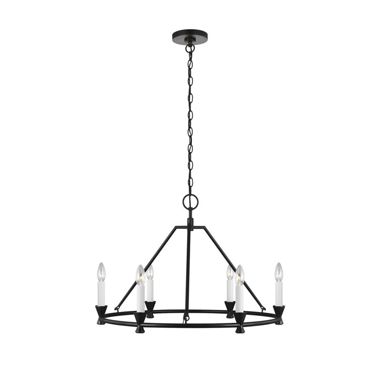 Mini Keystone Aged Iron 6-Light Wagon Wheel Chandelier