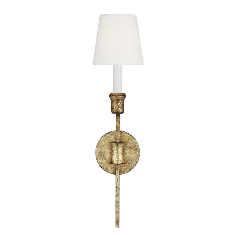 Antique Gild Steel Wall Sconce with White Linen Shade