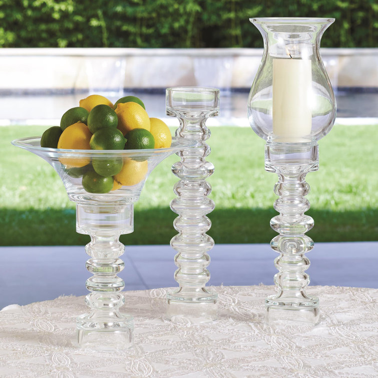 Clear Ribbed Glass Pillar Candleholder Vase