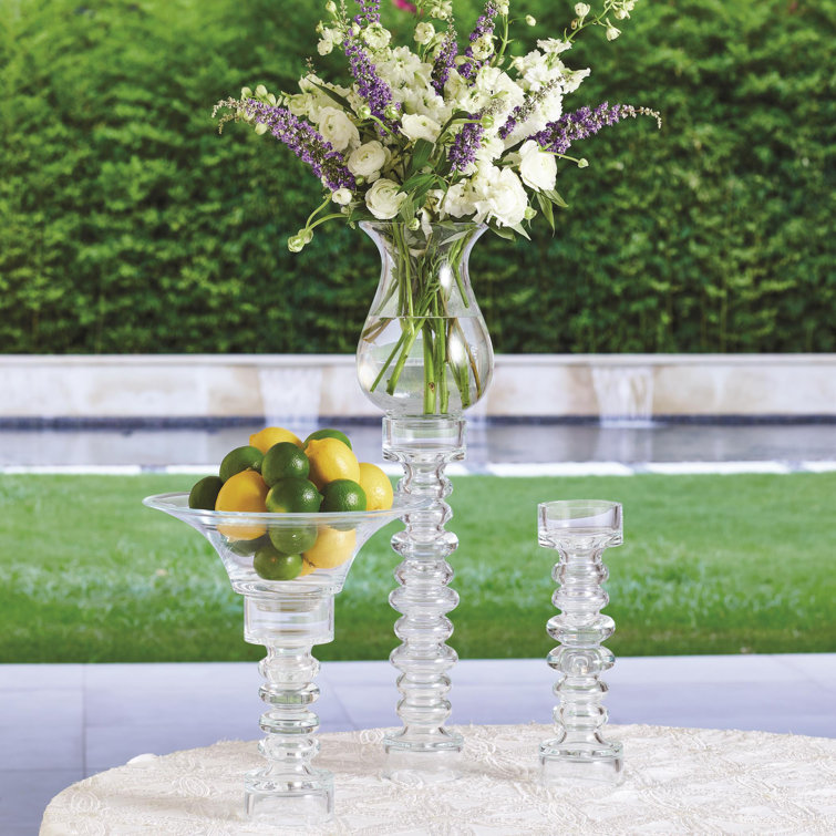 Clear Ribbed Glass Pillar Candleholder Vase