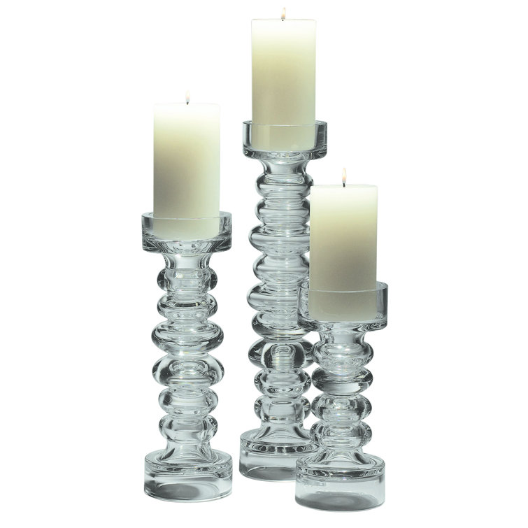 Clear Ribbed Glass Pillar Candleholder Vase