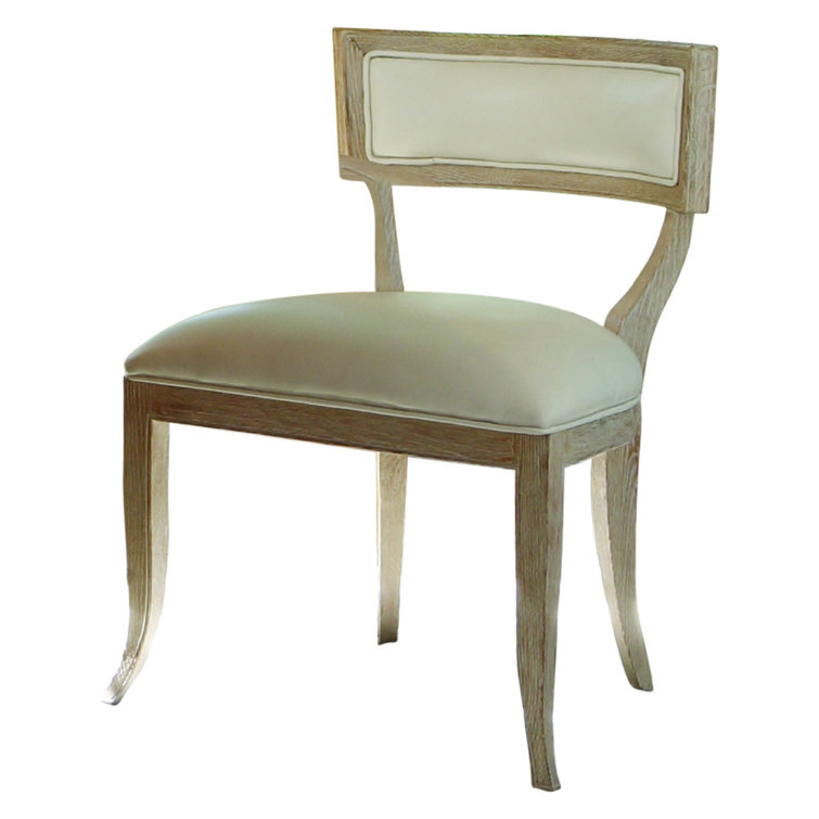Low Klismos American White Oak and Ivory Leather Side Chair