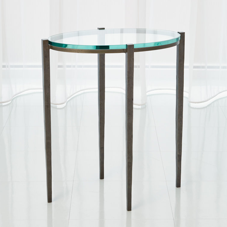 Petite Round Glass and Iron Accent Table