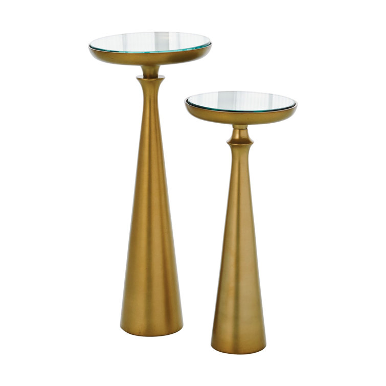 Minaret Round Mirrored Metal Accent Table in Satin Brass
