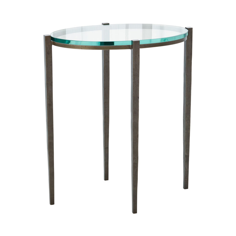 Petite Round Glass and Iron Accent Table