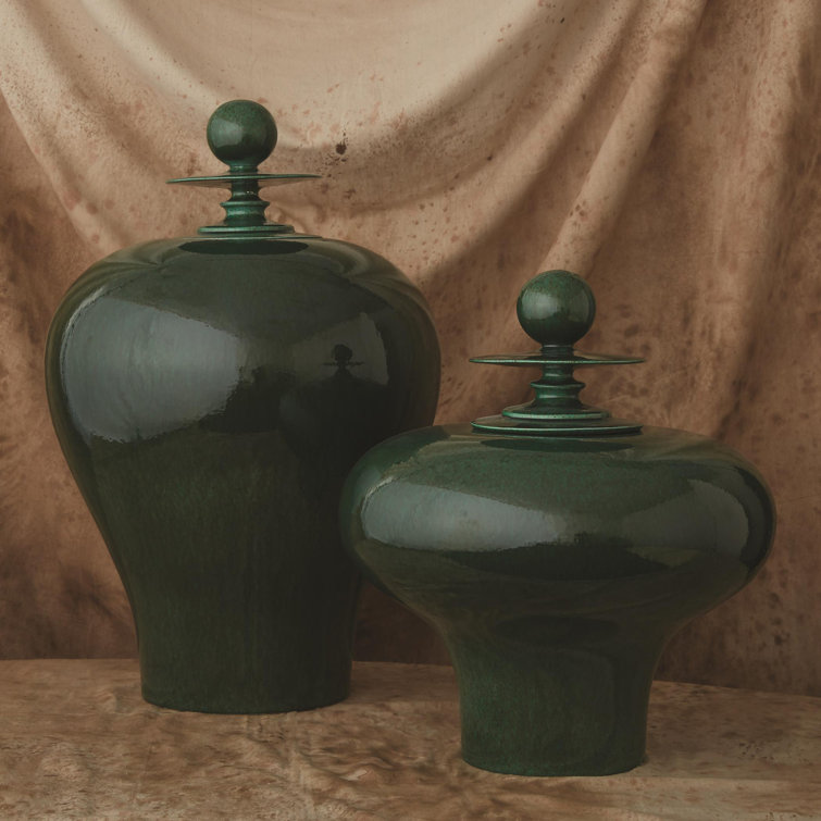 Emerald Green Tall Ceramic Temple Jar