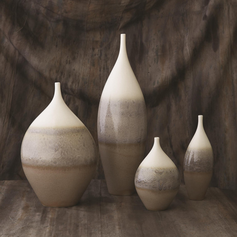 Ivory and Gray Ceramic Teardrop Vase