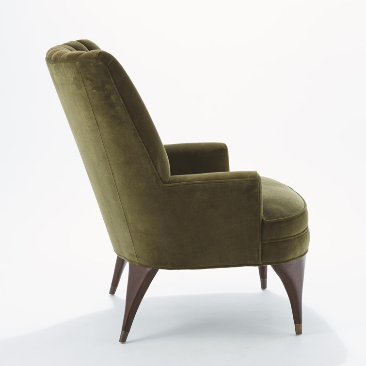 Moss Green Velvet Accent Chair with Walnut Legs