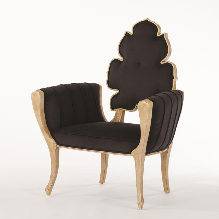 Handcrafted Black Velvet Wood Accent Chair with Curvaceous Design