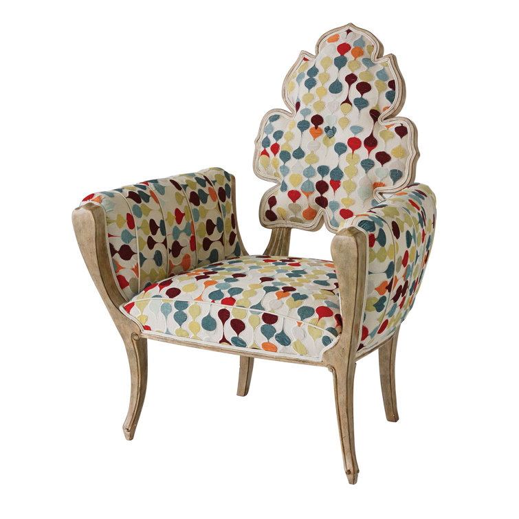Rubberwood Beige Polyester Velvet Wiggle Accent Chair