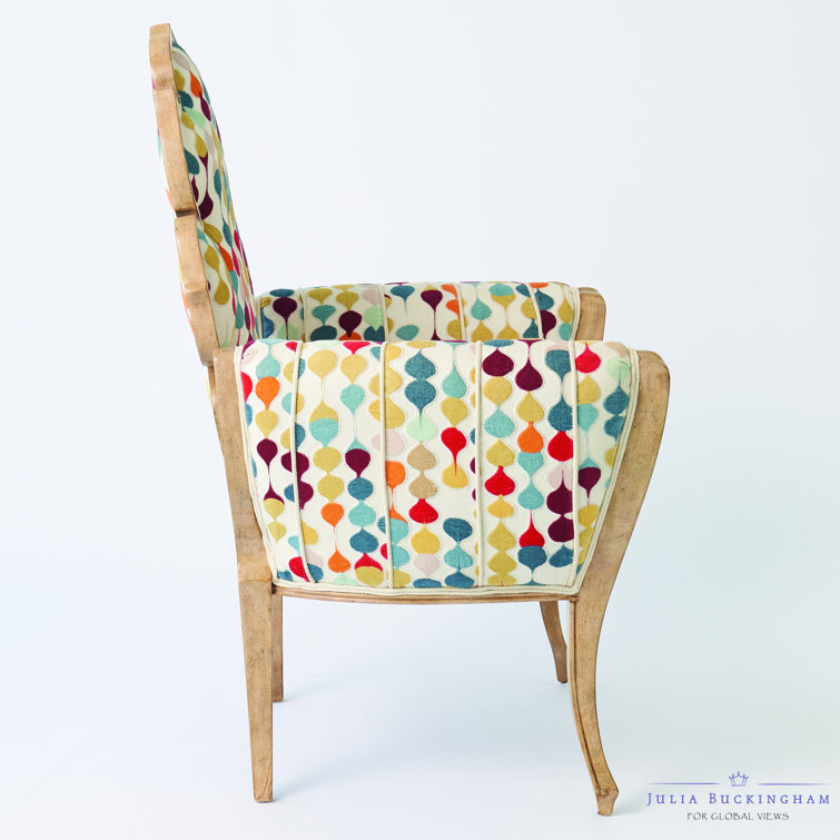 Rubberwood Beige Polyester Velvet Wiggle Accent Chair