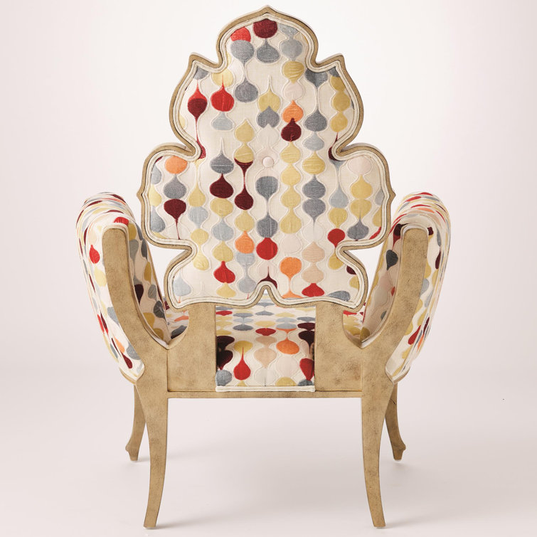 Rubberwood Beige Polyester Velvet Wiggle Accent Chair