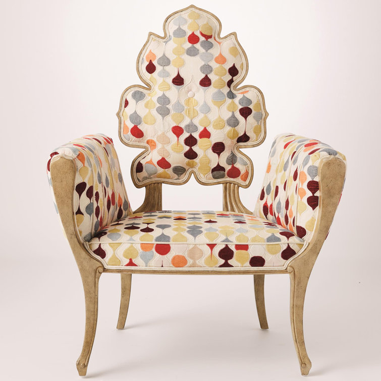 Rubberwood Beige Polyester Velvet Wiggle Accent Chair