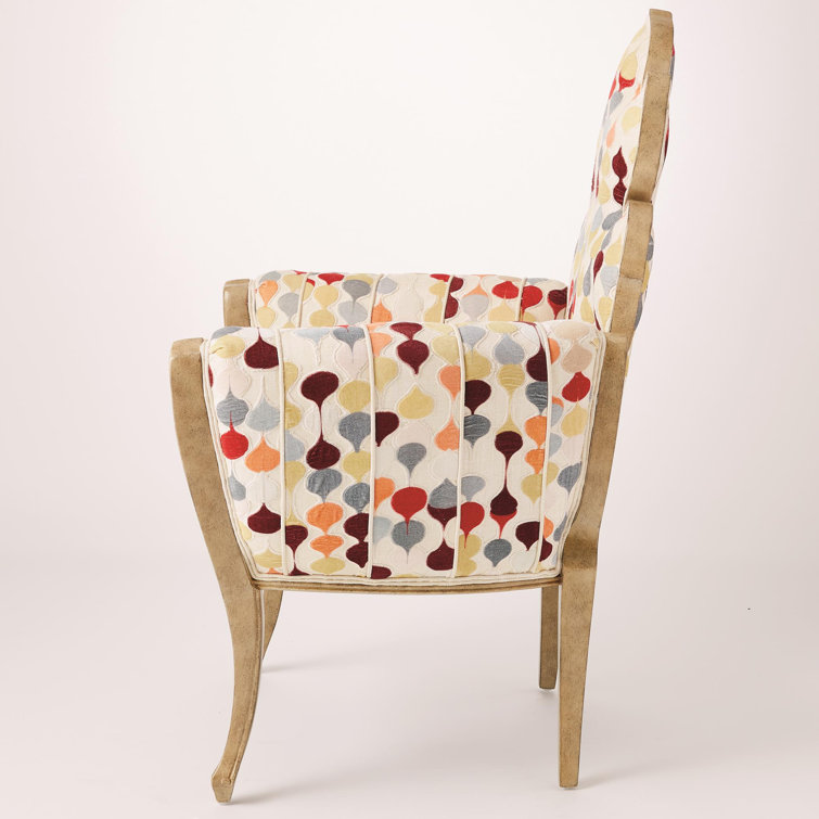 Rubberwood Beige Polyester Velvet Wiggle Accent Chair
