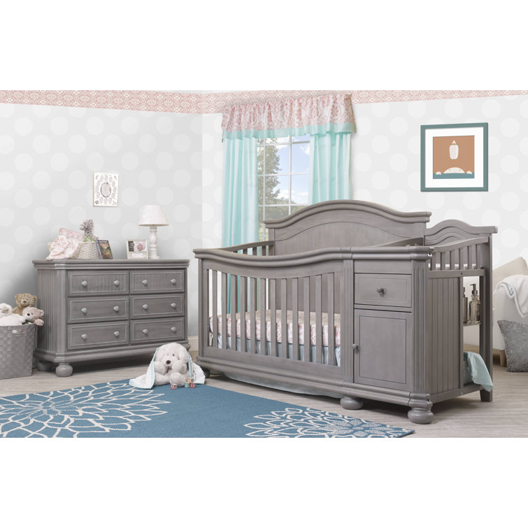 Cottage-Inspired Weathered Gray Double Nursery Dresser with 6 Soft Close Drawers