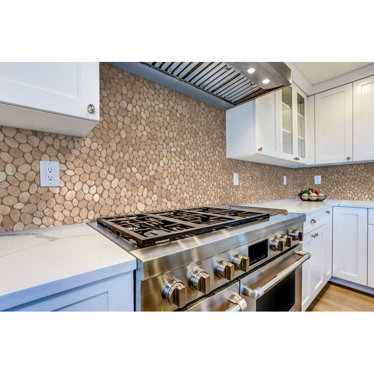 Tan Tumbled Marble Pebble Mosaic Tile for Walls and Floors