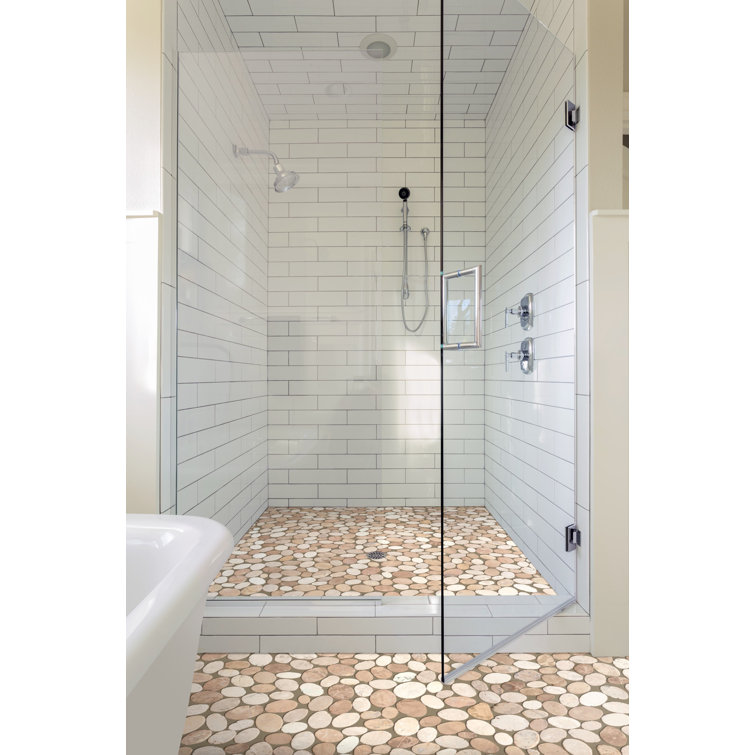 Tan and White Tumbled Marble Pebble Mosaic Tile