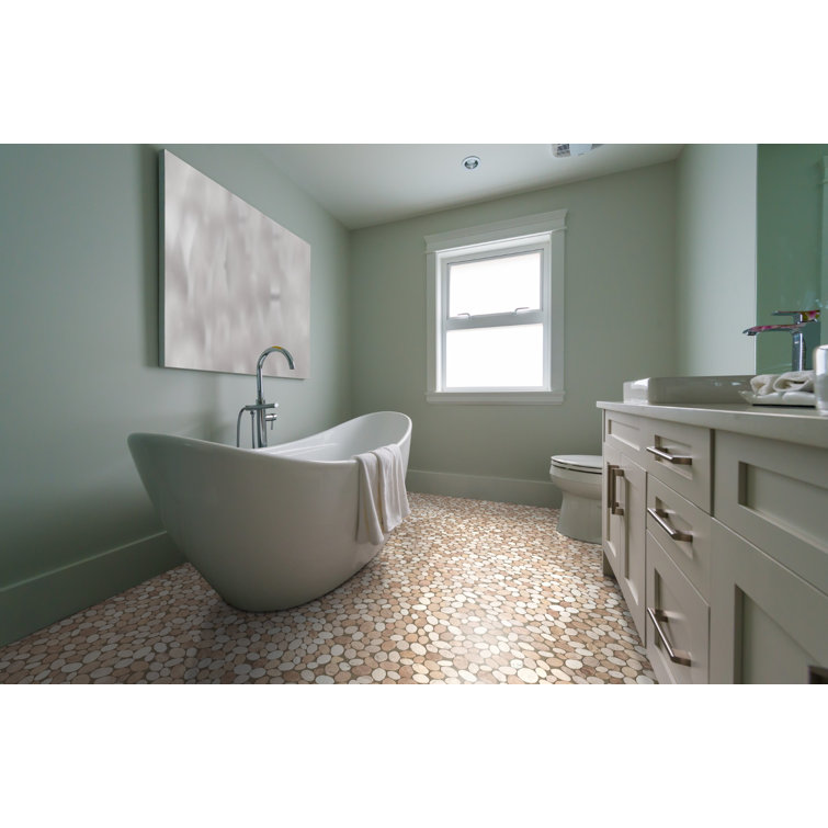 Tan and White Tumbled Marble Pebble Mosaic Tile