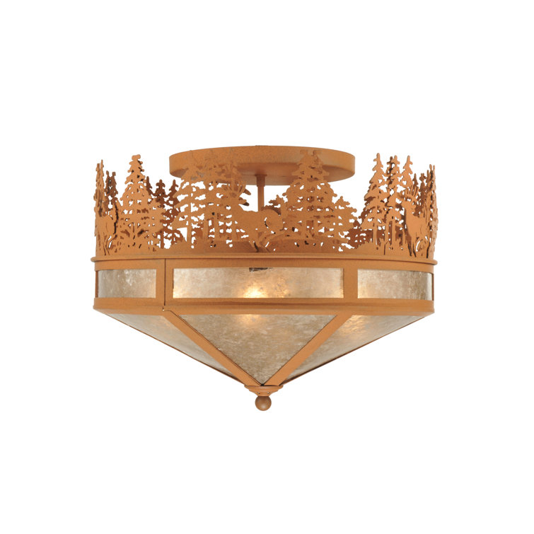 Rustic 4-Light Earth Finish Globe Flush Mount with Silver Mica Diffuser