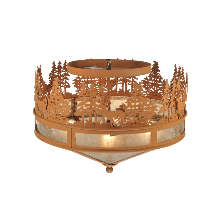Rustic 4-Light Earth Finish Globe Flush Mount with Silver Mica Diffuser
