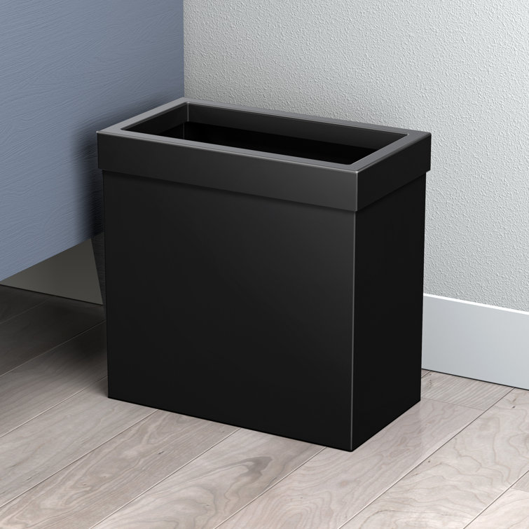Matte Black Stainless Steel Rectangular Waste Basket with Removable Lid