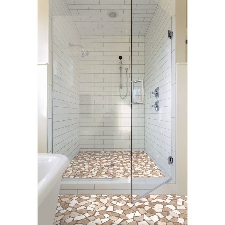 11" x 11" Tan and White Tumbled Marble Mosaic Tile