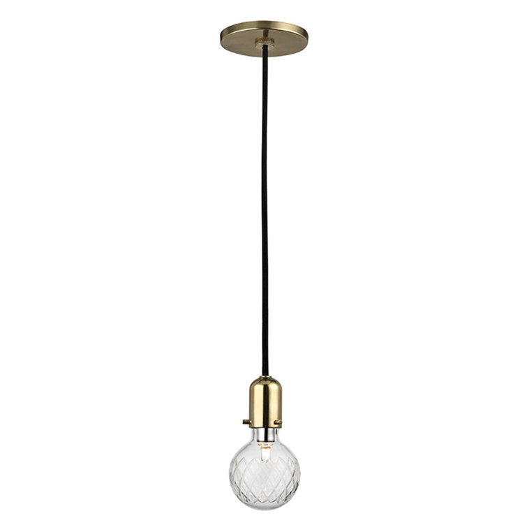 Aged Brass and Glass Single Pendant Light