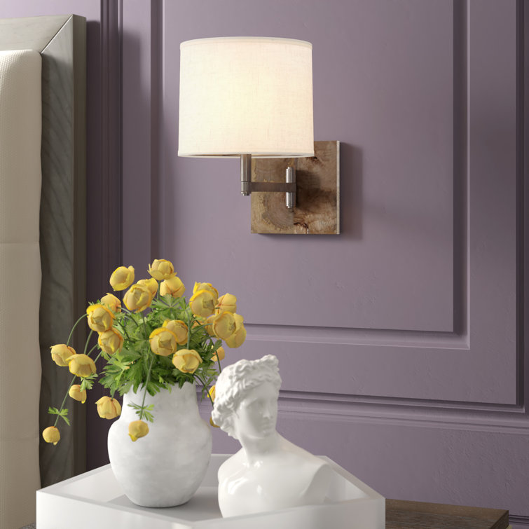 Oliver Rustic Nickel Swing Arm Sconce with Heather Linen Shade