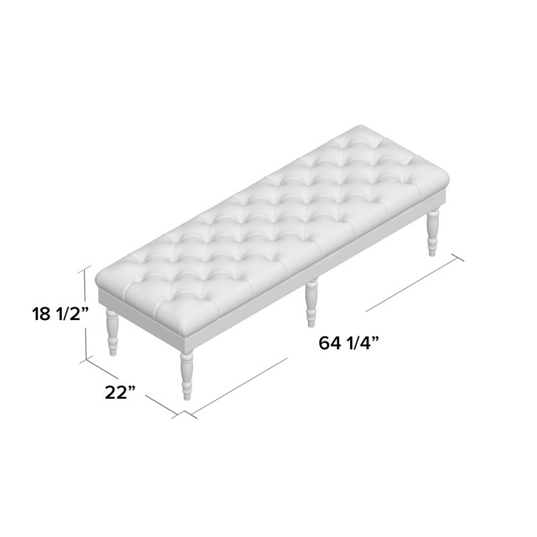 Layla 65'' Gray Tufted Fabric Bench with Turned Wood Legs