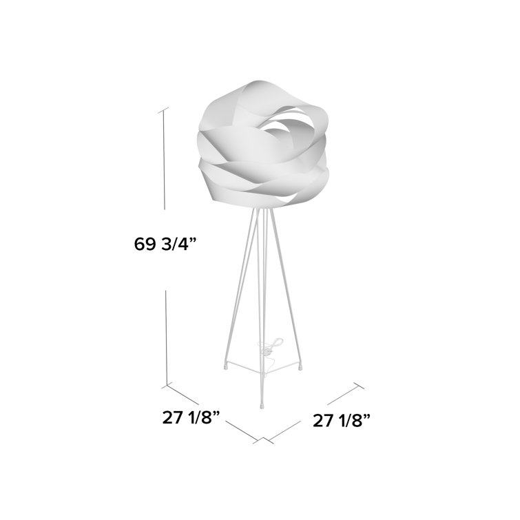Ivory White Steel Tripod Floor Lamp with Wood Veneer Shade