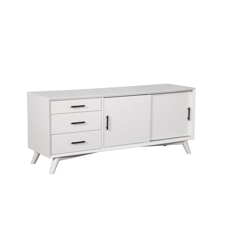White Solid Wood 64'' Media Console with Cabinets