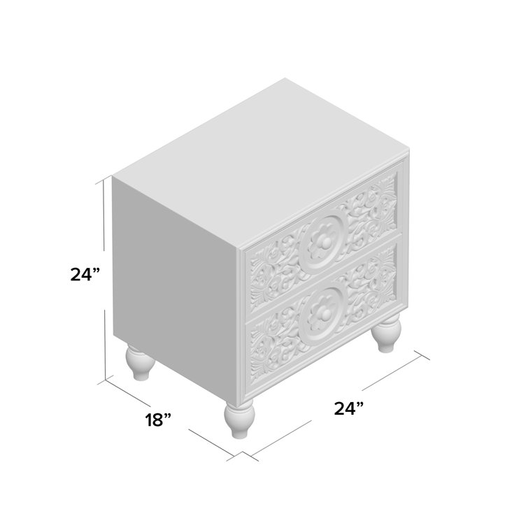 Natural Whitewash Mango Wood 2-Drawer Nightstand