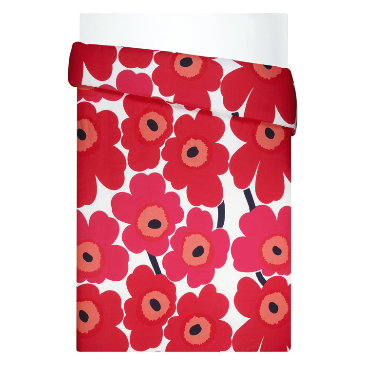 Marimekko Unikko Red Cotton Floral Queen Duvet Cover Set