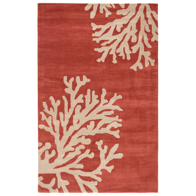 Coral and Ivory Wool Tufted 5' x 8' Area Rug