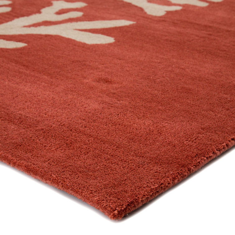Coral and Ivory Wool Tufted 5' x 8' Area Rug