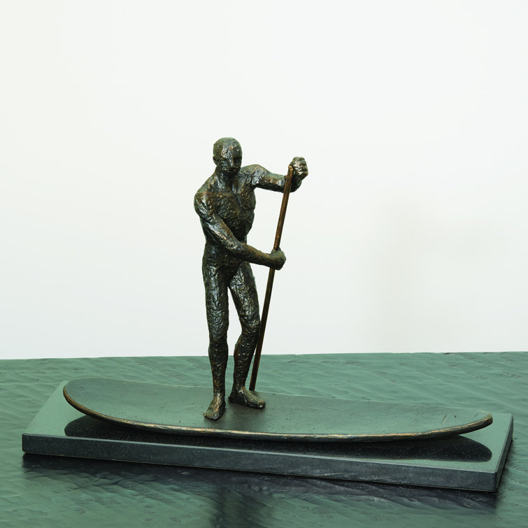 Coastal Bronze Iron SUP Sculpture on Black Marble Base