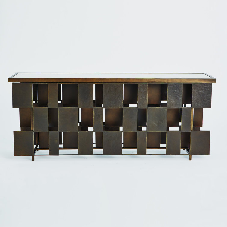 Elegant Layered Console with Honed Marble Top, Bronze and Gold