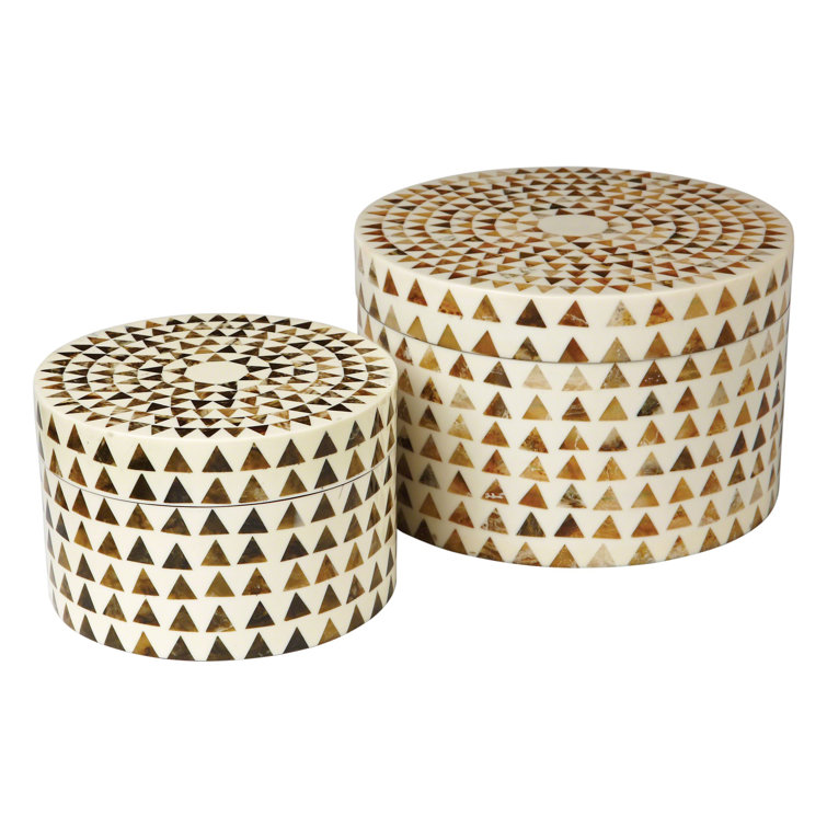 Small Round White and Brown Triangle Lidded Box