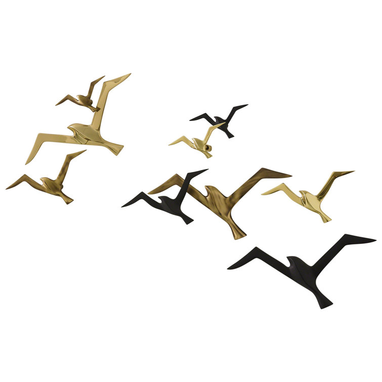 Antique Brass Flock of Birds Wall Sculpture Set