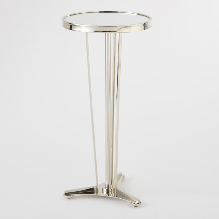 Round Silver Nickel Mirrored Side Table