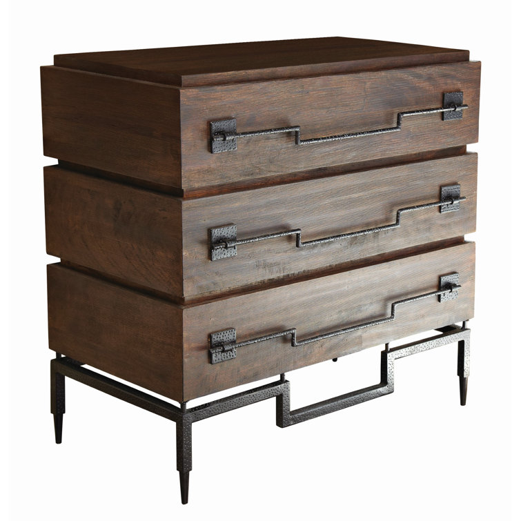 Industrial Scratch Three-Drawer Chest in Satin Black and Dark Mango Wood