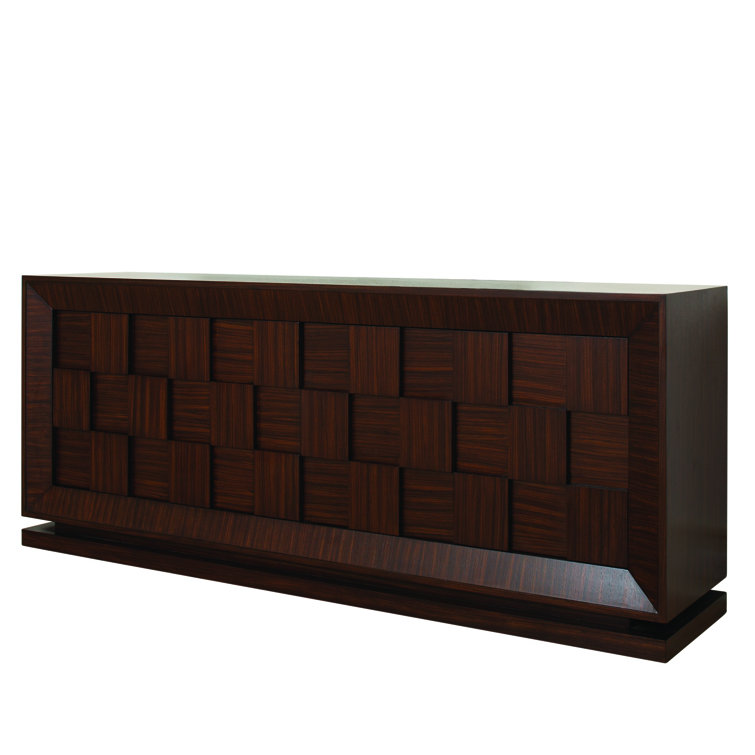 Birch and Zebra Veneer Sideboard with Walnut Stain Finish