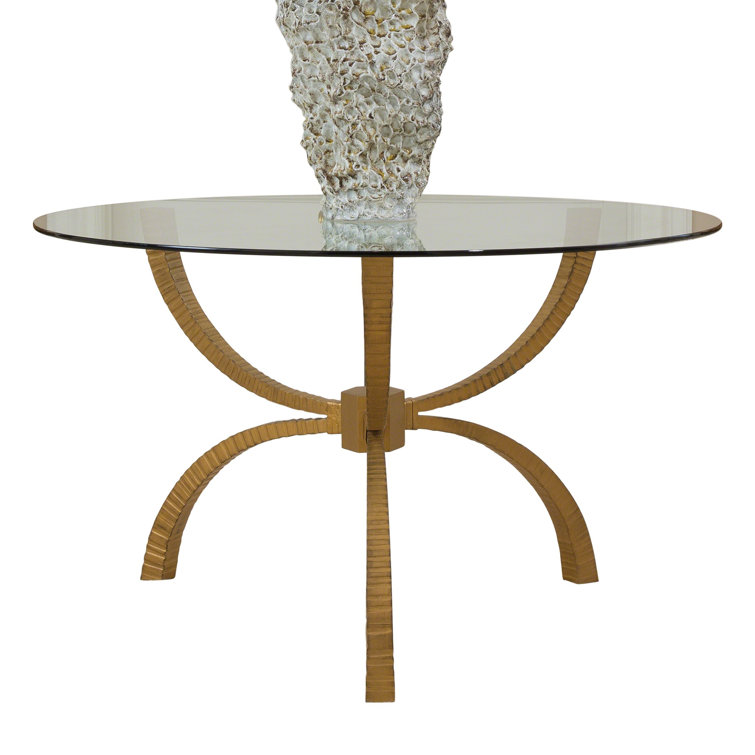 48'' Round Glass Top Dining Table with Antique Gold Base